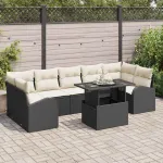 Set de canapele pentru grădină cu pernă 8 pcs Negru Poli Rattan GartenMobel Dekor