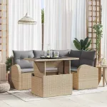 Set de canapele pentru grădină cu pernă 5 pcs Bej Rattan poli GartenMobel Dekor