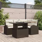 Set de canapele pentru grădină cu pernă 5 pcs Maro Rattan poli GartenMobel Dekor
