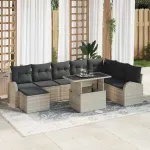 Set de canapele pentru grădină 9 pcs Gri deschis Rattan poli GartenMobel Dekor