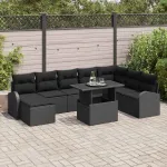Set de canapele pentru grădină 9 pcs Negru Rattan poli GartenMobel Dekor