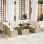 Set de canapele pentru grădină cu pernă 10 pcs Bej Rattan poli GartenMobel Dekor