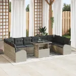 Set de canapele pentru grădină 11 pcs Gri deschis Rattan poli GartenMobel Dekor