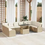 Set de canapele pentru grădină cu pernă 11 pcs Bej Rattan poli GartenMobel Dekor
