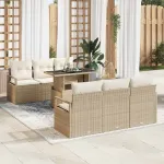 Set de canapele pentru grădină cu pernă 7 pcs Bej Rattan poli GartenMobel Dekor
