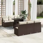 Set de canapele pentru grădină cu pernă 7 pcs Maro Rattan poli GartenMobel Dekor