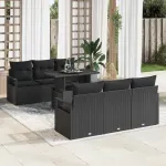 Set de canapele pentru grădină cu pernă 7 pcs Negru Rattan poli GartenMobel Dekor