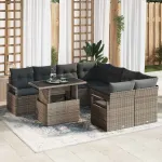 Set de canapele pentru grădină cu pernă 9 pcs Gri Rattan poli GartenMobel Dekor