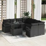 Set de canapele pentru grădină cu pernă 9 pcs Negru Rattan poli GartenMobel Dekor