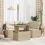 Set de canapele pentru grădină 5 pcs Bej Rattan poli GartenMobel Dekor