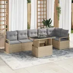 Set de canapele pentru grădină 7 pcs Bej Rattan poli GartenMobel Dekor