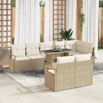 Set de canapele pentru grădină 9 pcs Bej Rattan poli GartenMobel Dekor