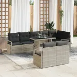 Set de canapele pentru grădină 9 pcs Gri deschis Rattan poli GartenMobel Dekor