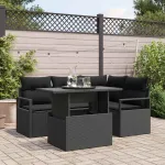 Set de canapele pentru grădină cu pernă 5 pcs Negru Rattan poli GartenMobel Dekor