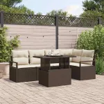 Set de canapele pentru grădină cu pernă 6 pcs Maro Rattan poli GartenMobel Dekor