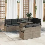 Set de canapele pentru grădină cu pernă 9 pcs Gri Rattan poli GartenMobel Dekor