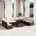 Set de canapele pentru grădină cu pernă 11 pcs Maro poliratan GartenMobel Dekor