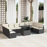 Set de canapele pentru grădină cu pernă 11 pcs Negru poliratan GartenMobel Dekor