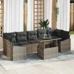 Set de canapele pentru grădină cu pernă 8 pcs Gri poliratan GartenMobel Dekor