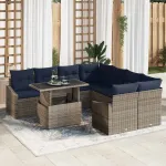 Set de canapele pentru grădină cu pernă 9 pcs Gri poliratan GartenMobel Dekor