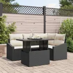 Set de canapele pentru grădină cu pernă 5 pcs Negru și Crem GartenMobel Dekor