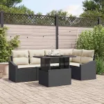 Set de canapele pentru grădină cu pernă 6 pcs Negru și Crem GartenMobel Dekor