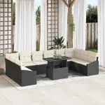 Set de canapele pentru grădină cu pernă 11 pcs Negru și Crem GartenMobel Dekor