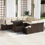 Set de canapele pentru grădină 9 pcs Maro și Crem poliratan GartenMobel Dekor
