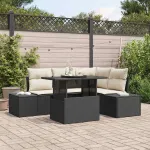 Set de canapele pentru grădină cu pernă 5 pcs Negru poliratan GartenMobel Dekor