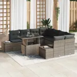 Set de canapele pentru grădină cu pernă 9 pcs Gri poliratan GartenMobel Dekor