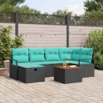 Set de canapele pentru grădină cu pernă 7 pcs Negru poliratan GartenMobel Dekor