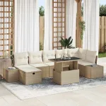 Set de canapele pentru grădină cu pernă 8 pcs Bej Rattan poli GartenMobel Dekor