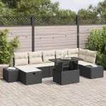 Set de canapele pentru grădină cu pernă 8 pcs Negru Rattan poli GartenMobel Dekor