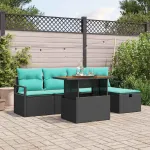 Set de canapele pentru grădină cu pernă 6 pcs Negru poliratan GartenMobel Dekor