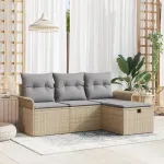 Set de canapele pentru grădină cu pernă 4 pcs Bej Rattan poli GartenMobel Dekor