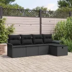 Set de canapele pentru grădină cu pernă 5 pcs Negru Rattan poli GartenMobel Dekor