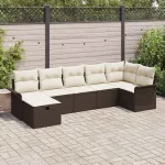 Set de canapele pentru grădină cu pernă 7 pcs Maro Rattan poli GartenMobel Dekor