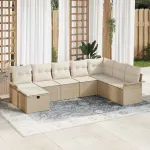Set de canapele pentru grădină cu pernă 8 pcs Bej Rattan poli GartenMobel Dekor