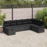 Set de canapele pentru grădină cu pernă 8 pcs Negru Rattan poli GartenMobel Dekor