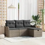 Set de canapele pentru grădină cu pernă 4 pcs Gri Rattan poli GartenMobel Dekor