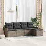 Set de canapele pentru grădină cu pernă 5 pcs Gri Rattan poli GartenMobel Dekor