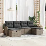 Set de canapele pentru grădină cu pernă 6 pcs Gri Rattan poli GartenMobel Dekor