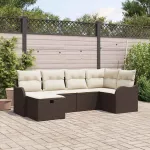 Set de canapele pentru grădină cu pernă 6 pcs Maro Rattan poli GartenMobel Dekor