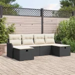 Set de canapele pentru grădină cu pernă 6 pcs Negru Rattan poli GartenMobel Dekor