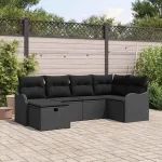 Set de canapele pentru grădină cu pernă 6 pcs Negru Rattan poli GartenMobel Dekor