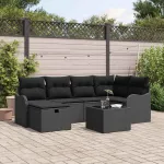Set de canapele pentru grădină cu pernă 7 pcs Negru Rattan poli GartenMobel Dekor