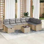 Set de canapele pentru grădină cu pernă 9 pcs Bej Rattan poli GartenMobel Dekor