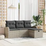 Set de canapele pentru grădină 4 pcs Gri deschis Rattan poli GartenMobel Dekor