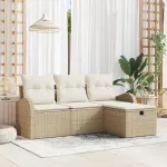 Set de canapele pentru grădină cu pernă 4 pcs Bej Rattan poli GartenMobel Dekor