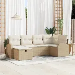 Set de canapele pentru grădină cu pernă 6 pcs Bej Rattan poli GartenMobel Dekor